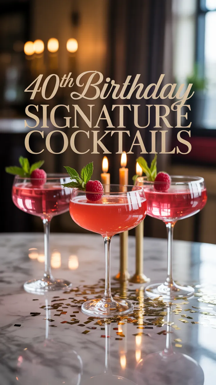 From bubbly spritzes to bold margaritas, these 40th Birthday Signature Cocktails bring the party vibes in every sip. Perfect for your big night! 🎉🍹 #40AndFabulous #CocktailIdeas #PartyPlanning