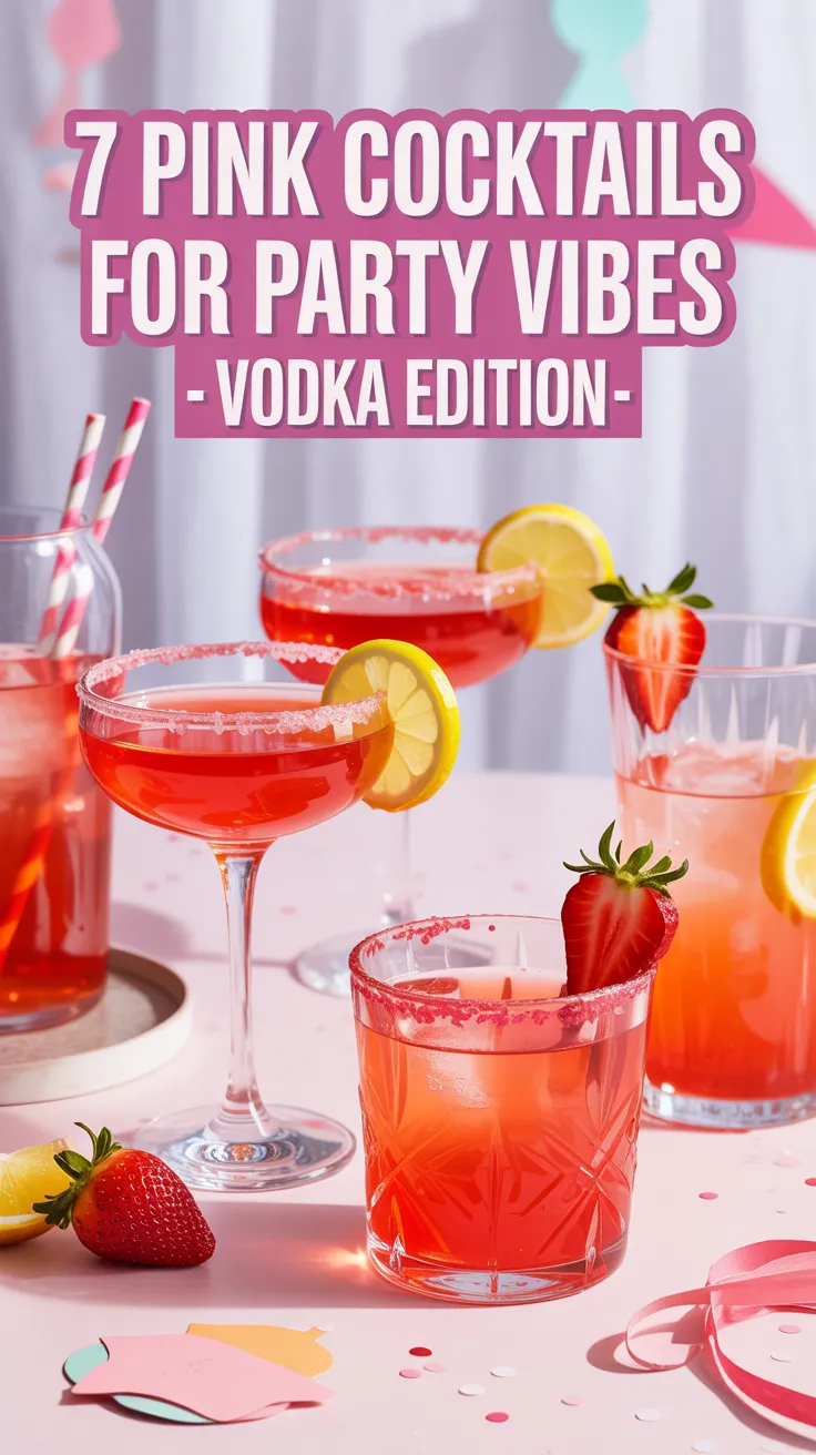 These pink vodka cocktails are made for parties—sweet, sparkly, and so easy to make in a pitcher! Try these 7 recipes for your next girls’ night or shower 💕🍸 #PinkCocktails #VodkaDrinks #PartyPunch