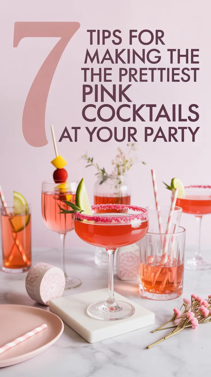 Hosting a pink-themed bash? These 7 tips for making the prettiest pink cocktails will help you serve drinks that are as stunning as they are sippable 💗🍓 #CocktailTips #PinkPartyIdeas #DrinkGarnish