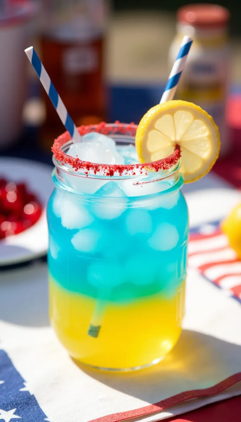 This one’s all about bold flavor and backyard vibes. The Firecracker Vodka Lemonade mixes fresh lemonade, vodka, and a splash of blue curaçao (or blue sports drink) for a colorful, eye-catching twist that’s equal parts tasty and Instagrammable.