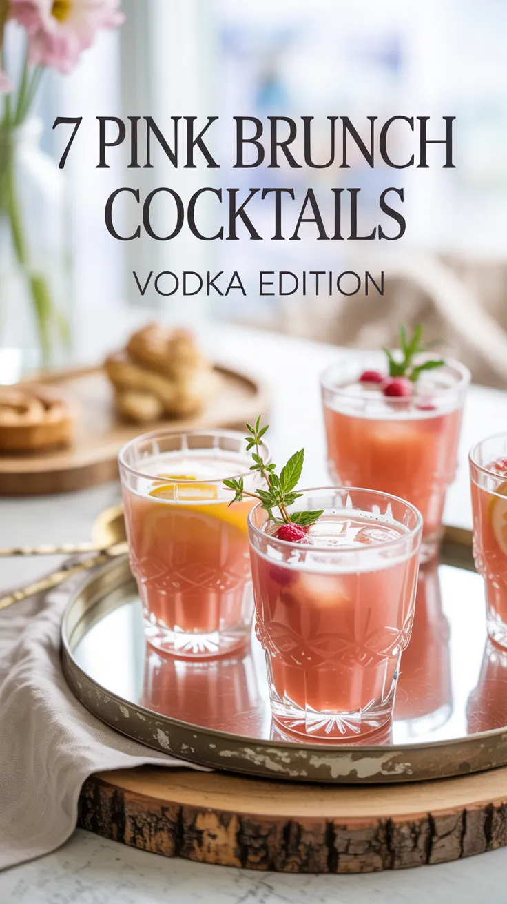 Looking for the perfect drinks to serve at your next brunch? These 7 Pink Brunch Cocktails: Vodka Edition are pretty, refreshing, and easy to batch for a crowd. 🍓🥂 #PinkCocktails #BrunchDrinks #VodkaCocktails