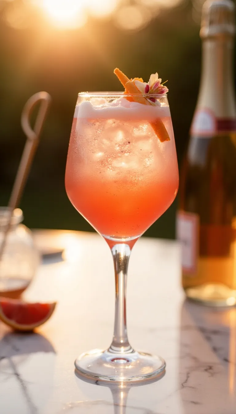 The Pink Sunset Sparkler is a cocktail with drama—in the best way. With vodka, orange liqueur, grenadine, and champagne, it layers beautifully and brings a soft coral-pink hue to your glass. Perfect for golden hour clinks.