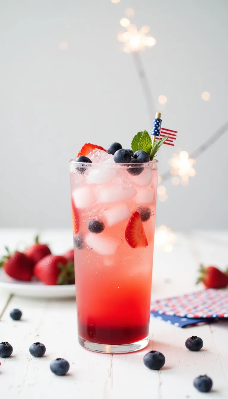 Layered with fresh fruit and sparkle, this cocktail is as festive as it is refreshing. With vodka, soda water, and juicy red and blue berries, it’s a light, fizzy sipper that looks stunning in a clear glass—and screams Fourth of July.