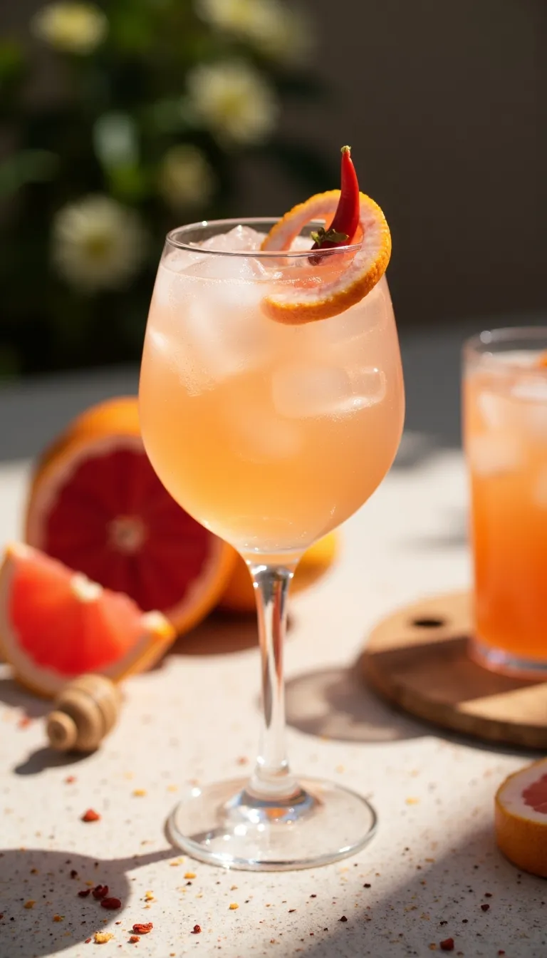 This cocktail turns up the heat in the most refreshing way. The Spicy Honey Grapefruit Vodka Spritz mixes bright citrus, smooth vodka, honey, and a hint of chili for a drink that’s as bold as it is balanced. It’s zesty, golden-hued, and totally signature-worthy.