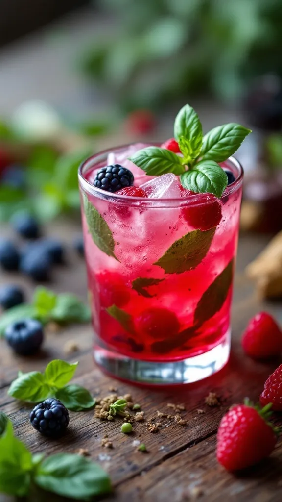 The Berry Basil Pink Gin Smash is a refreshing drink perfect for sharing with friends. This cocktail combines juicy berries with fragrant basil, creating a tasty balance that's hard to resist. Serve it over ice for a fun twist on your next get-together!
