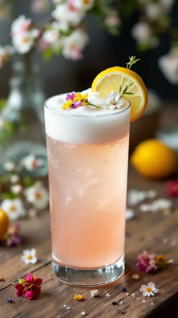 The Blossom Gin Fizz is the perfect drink for a girl's night in. This refreshing cocktail blends floral notes with a citrus twist, making it light and bubbly. Garnish with fresh flowers and a slice of lemon for a charming touch that will impress your friends!