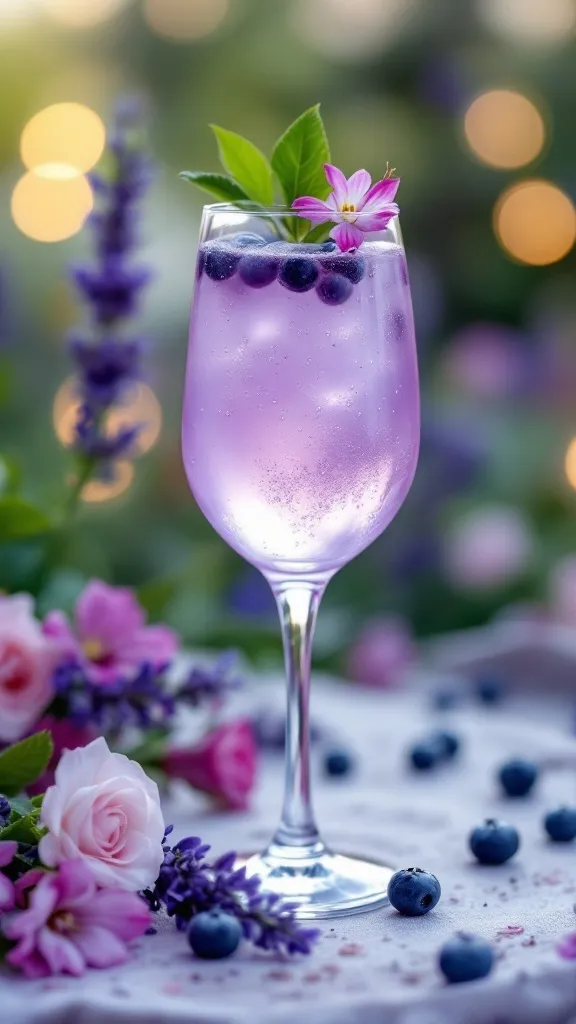 The Blueberry Lavender Fizz is a refreshing twist on your regular cocktail. With the sweetness of blueberries and the calming aroma of lavender, each sip is like a lovely spring day. It’s perfect for a relaxed evening or a fun gathering with friends!