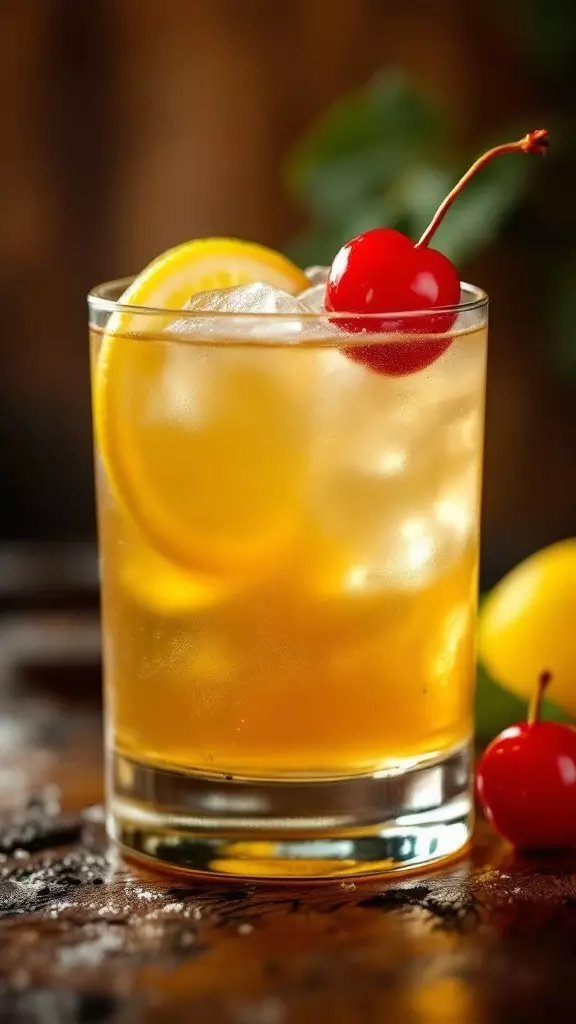 The Irish Whiskey Sour is a delightful twist on the classic. It combines smooth Irish whiskey, fresh lemon juice, and a touch of sweetness for a refreshing sip. Garnish it with a cherry and a slice of lemon to make it even more festive!