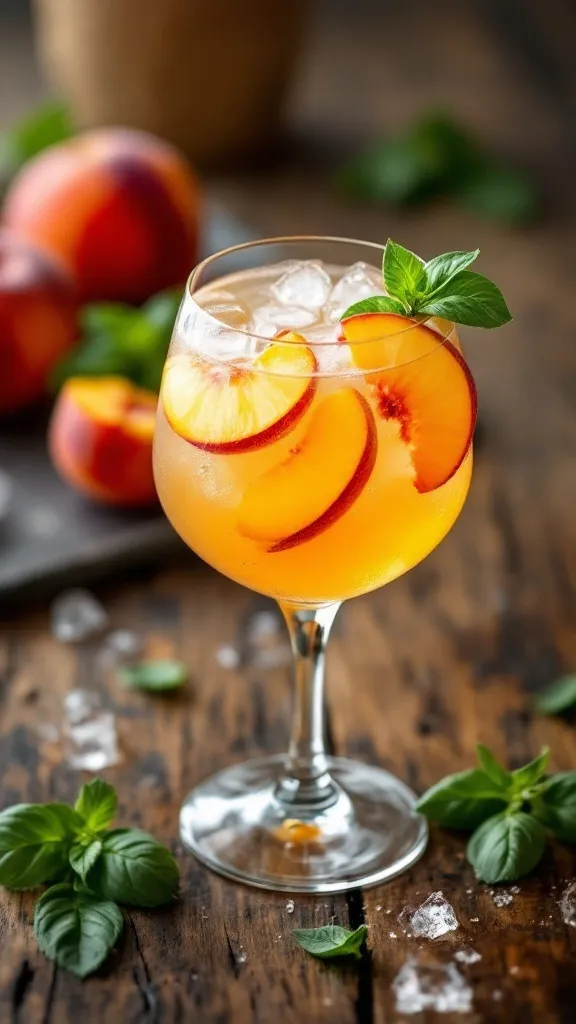 If you’re looking for a refreshing drink to enjoy with your girlfriends, the Peach Basil Vodka Smash is a must-try. This cocktail combines sweet peach slices with fragrant basil for a light and fruity taste that’s just right for a chill night in. Serve it over ice for a sip that feels like summer, no matter the season!