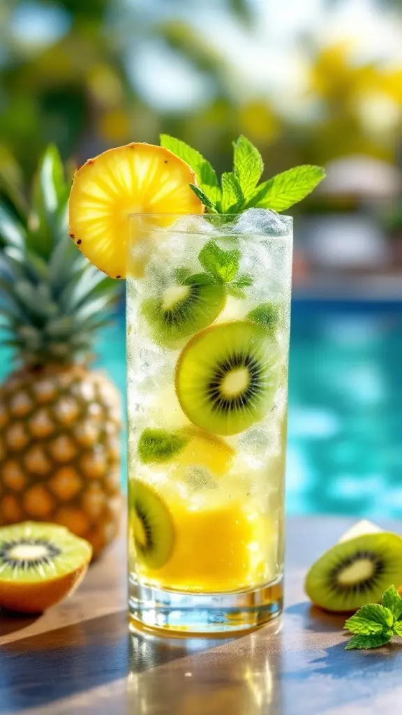 The Pineapple Kiwi Mojito is the perfect drink to kick off your weekend with friends. It combines the refreshing taste of mint with the tropical flavors of pineapple and kiwi for a vibrant twist. Sip on this cocktail by the pool and enjoy the sunshine!