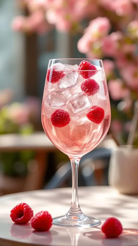 The Rosé Spritz is the perfect drink for sunny afternoons. With its bubbly rosé, ice cubes, and fresh raspberries, it's as refreshing as it is pretty. Sip on this delightful cocktail for a fun and flirty vibe!