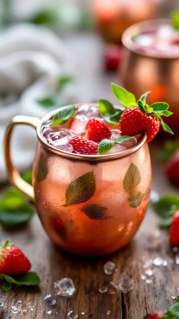 Brighten up your girl's night with a refreshing Strawberry Basil Mule! This cocktail combines the sweetness of strawberries with the herbal notes of basil, making it a tasty twist on the classic mule. Serve it in a chilled copper mug for a fun and festive touch!