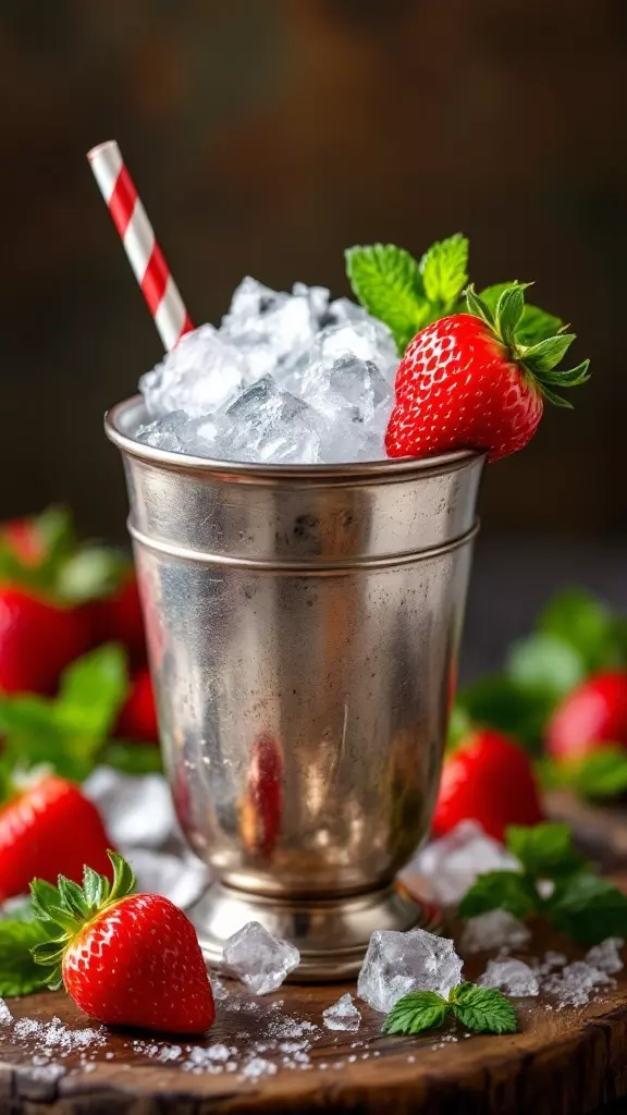 The Strawberry Mint Julep is a refreshing twist on the classic cocktail. This drink combines sweet strawberries with fresh mint and crushed ice, creating a delightful summer treat. Sip it slowly and enjoy the burst of flavors!