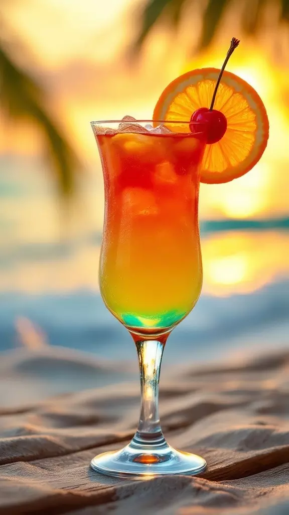 Bright and colorful, the Tropical Sunset Rum Punch is perfect for sharing with friends. This refreshing drink combines rum with fruity flavors to create a tasty treat that feels like a vacation in a glass. Don’t forget to garnish it with a cherry and a slice of orange for that extra flair!